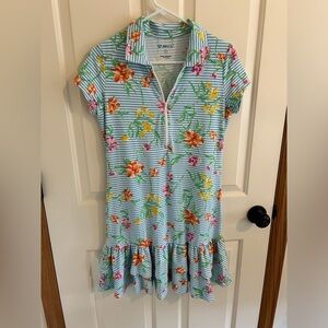 Ibkul ruffle tennis dress striped with flowers size small‎ upf 50
